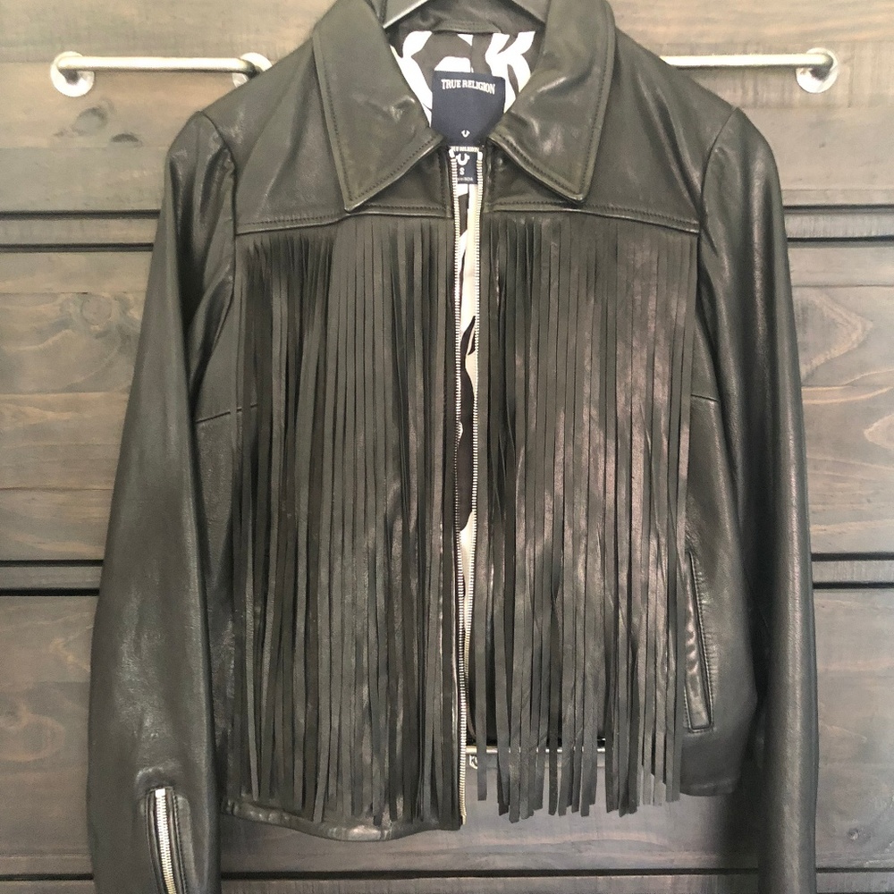 True Religion Fringe Leather Moto Jacket